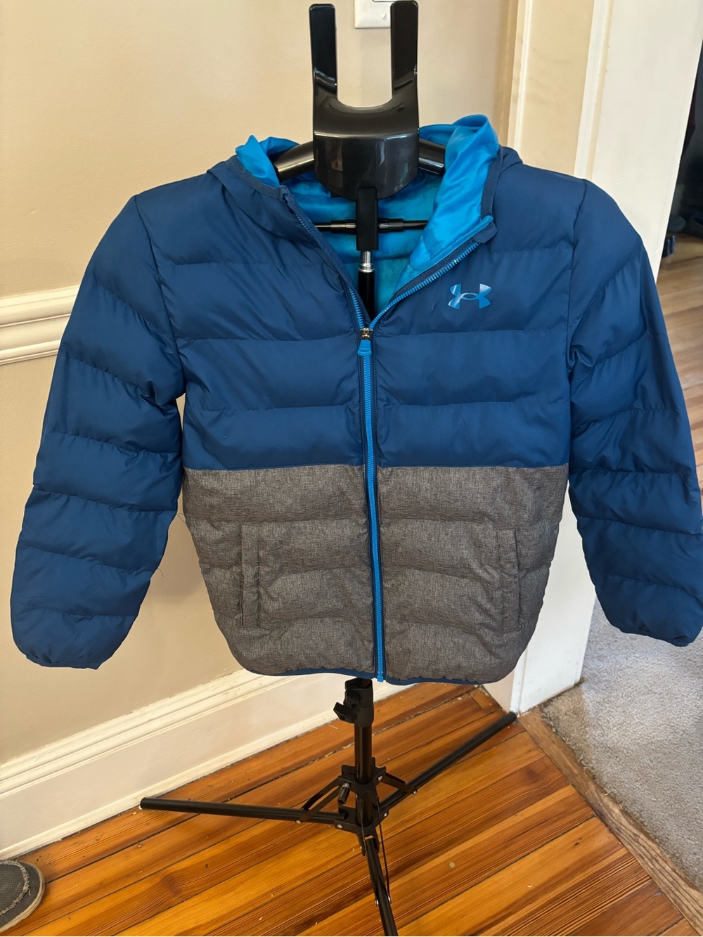 Under Armour Boys Blue & Gray Hooded Puffer Jacket